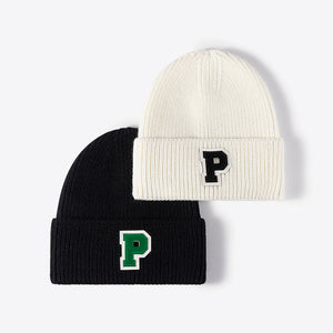 Letter Patch Cuffed Knit Beanie