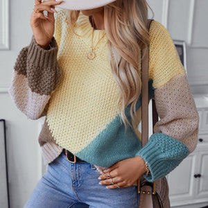 Color Block Round Neck Dropped Shoulder Sweater