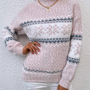 Snowflake Pattern Mock Neck Sweater