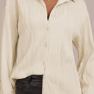 Texture Collared Neck Button Down Long Sleeve Shirt