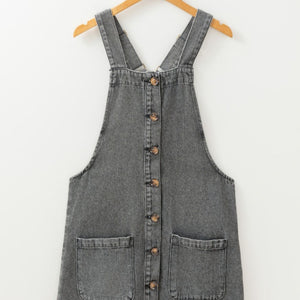 Wide Strap Button Down Denim Overall Dress