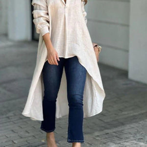 Full Size High-Low Collared Neck Long Sleeve Shirt