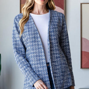 Heimish Full Size Houndstooth Tweed Open Front Blazer