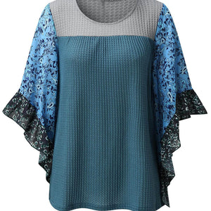 Full Size Printed Round Neck Three-Quarter Sleeve Blouse