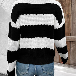 Perfee Striped Round Neck Long Sleeve Sweater