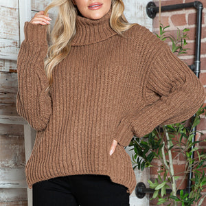 Turtleneck Dropped Shoulder  Pullover Sweater