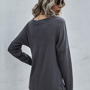 Perfee Waffle-Knit Surplice Long Sleeve Top