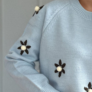 Flower Round Neck Raglan Sleeve Sweater