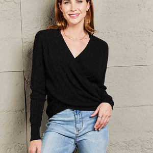 Double Take V Neck Wrap Front Knitted Top