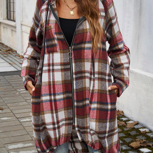 Devine Plaid Zip Up Hooded Coat