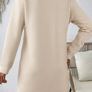 Textured Round Neck Long Sleeve Mini Dress