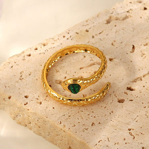 Snake Charmer Malachite Snake-Shaped Bypass Ring