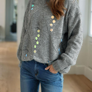 Sequin Mock Neck Long Sleeve Sweater