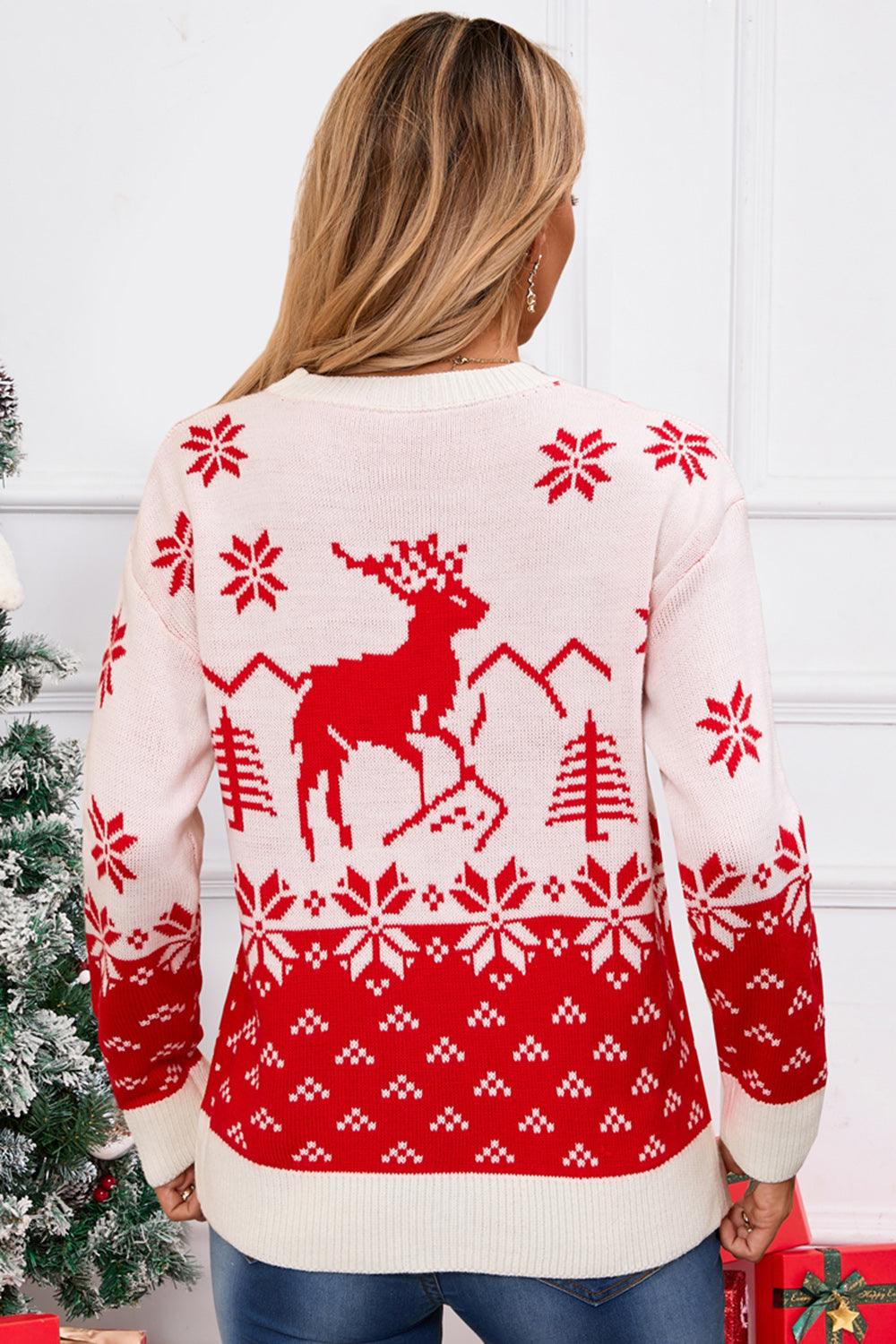 Angel Wings Deer Pattern Round Neck Long Sleeve Sweater