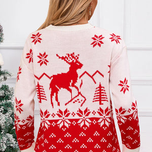 Angel Wings Deer Pattern Round Neck Long Sleeve Sweater