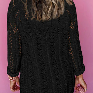 Openwork Open Front Long Sleeve Cardigan