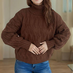 Cable-Knit Turtleneck Long Sleeve Sweater