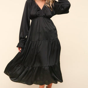 Haptics Flounce Sleeve Tiered Midi Dress with Pockets