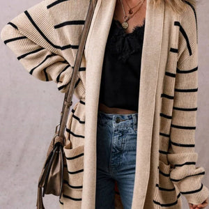 Striped Open Front Long Sleeve Cardigan