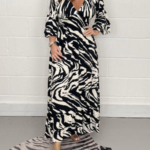 Smocked Printed Flounce Sleeve Maxi Dress