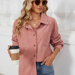 Button Up Dropped Shoulder Long Sleeve Outerwear