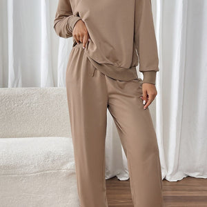 Perfee Round Neck Long Sleeve Top and Pants Set