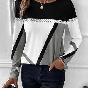 Contrast Round Neck Long Sleeve T-Shirt