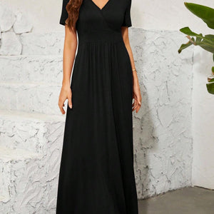 Surplice Short Sleeve Maxi Dress