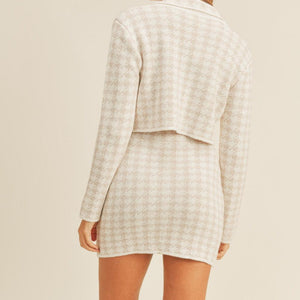 MABLE Houndstooth Cropped Knit Cardigan and Mini Skirt Set