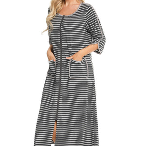 Round Neck Three-Quarter Sleeve Midi Night Dress