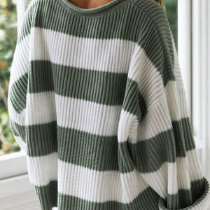 Striped Round Neck Long Sleeve Sweater