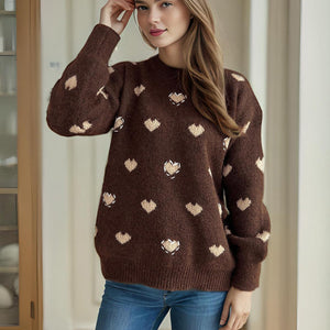 Heart Round Neck Long Sleeve Sweater