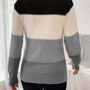 Color Block Mock Neck Long Sleeve Sweater