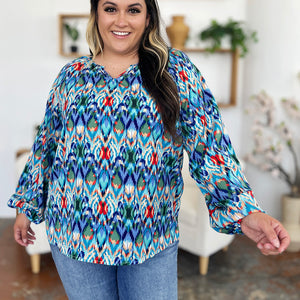 Double Take Full Size Printed Balloon Sleeve Blouse