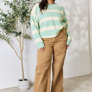 Sew In Love Full Size Contrast Striped Round Neck Sweater