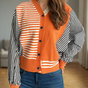 Striped Button Down Long Sleeve Cardigan