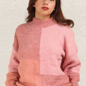 VERY J Color Block Mock Neck Drop Shoulder Sweater