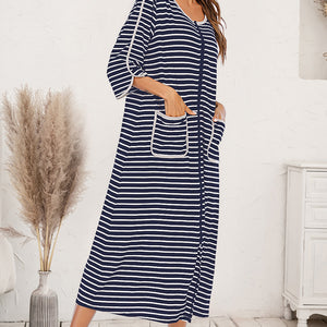 Round Neck Three-Quarter Sleeve Midi Night Dress