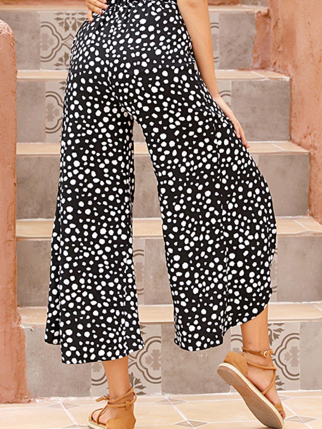 Perfee Slit Polka Dot Wide Leg Pants