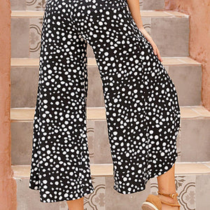 Perfee Slit Polka Dot Wide Leg Pants