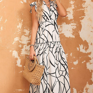 Ruffled Printed Surplice Cap Sleeve Dress