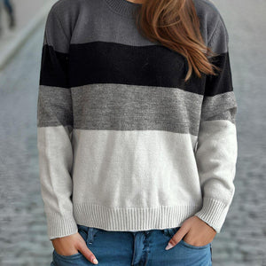 Color Block Round Neck Long Sleeve Sweater