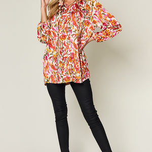 Double Take Full Size Printed Button Up Long Sleeve Shirt