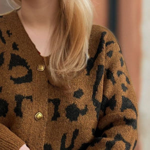 Leopard V-Neck Button Up Cardigan