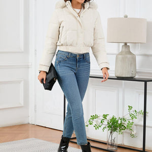 Pocketed Long Sleeve Cropped Hooded Winter Coat