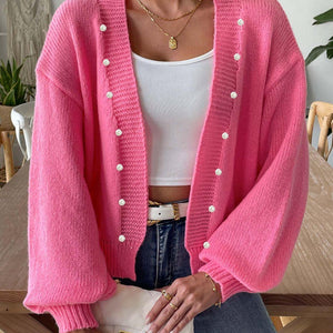 Pearl Open Front Long Sleeve Cardigan