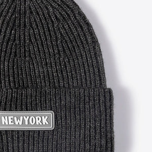 NEWYORK Patch Rib-Knit Cuffed Beanie