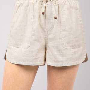 VERY J Drawstring Elastic Waist Linen Shorts