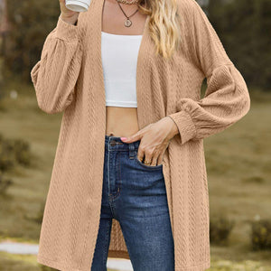 Textured Open Front Dropped Shoulder Cardigan