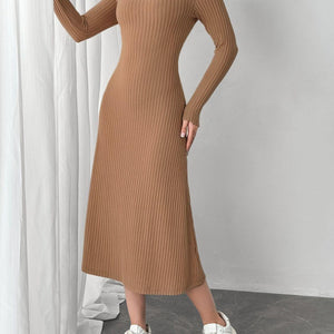 Square Neck Long Sleeve Midi Wrap Dress